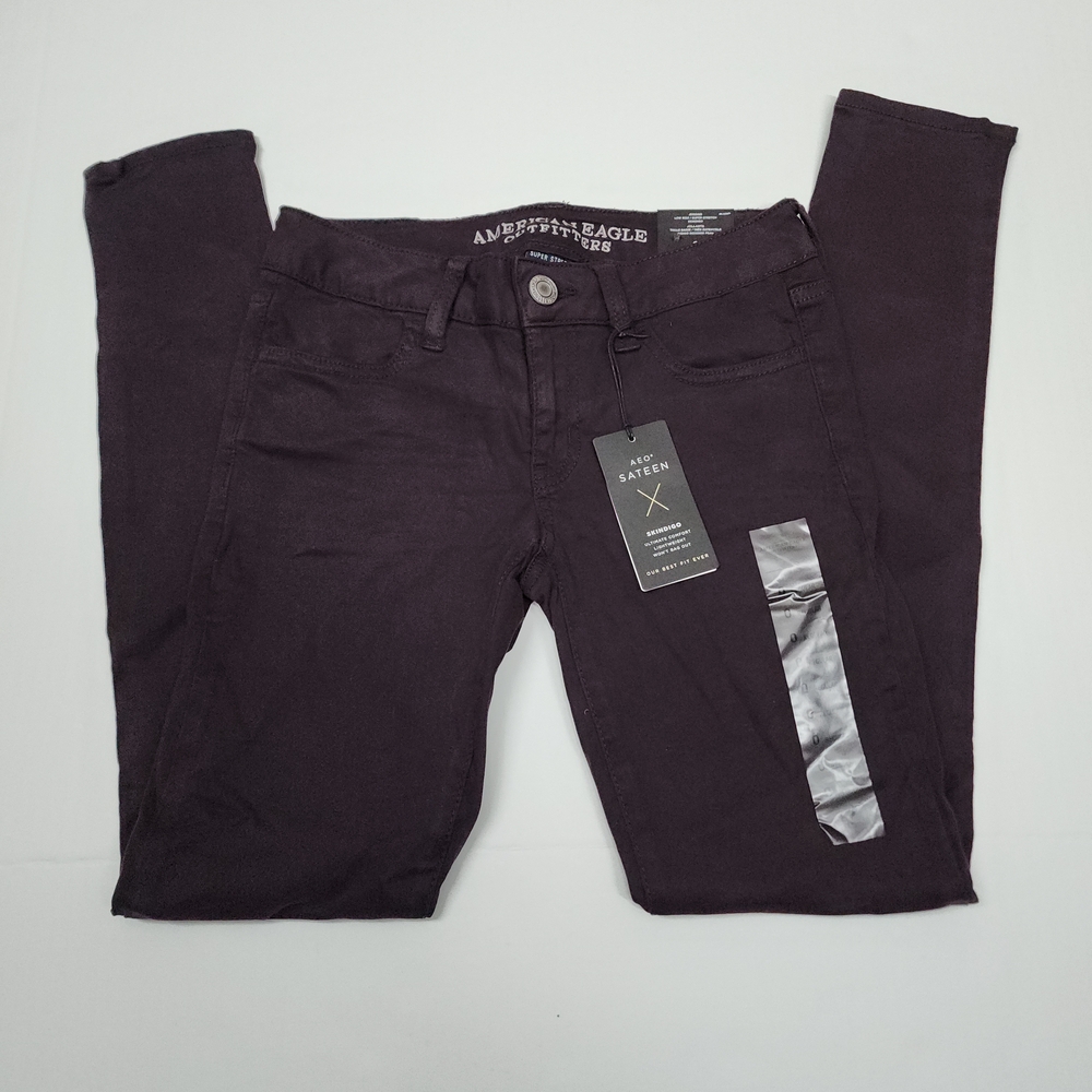American Eagle Low Rise Skinny Jeans Women's Sz 0 NWT Y2K Burgundy Strech Preppy